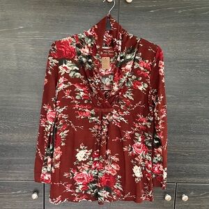 April Cornell Burgundy Floral Top
